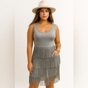 Kate & Mallory Stretch Knit Scoop Neck Fringed Dress